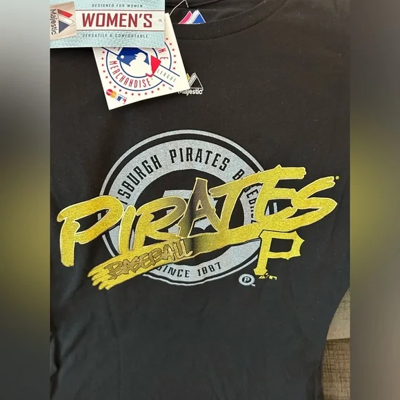 Majestic Pittsburgh Pirates MLB Baseball Women's Black T-Shirt Sz: S - Picture 2 of 4